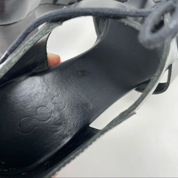 Cos Black Leather Chunky Heel Lace Up Sandals Size 40 - Picture 10 of 11